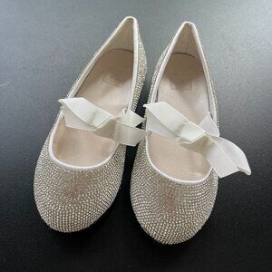 David’s Bridal DB Studio Crystal Ballet Flats white shoes girl Ribbon Bow